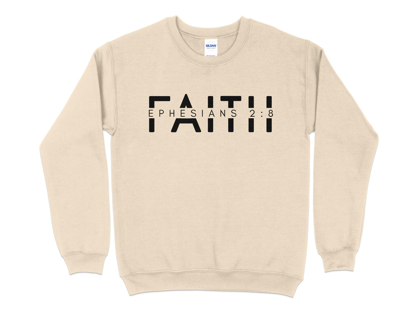 Unisex Faith Ephesians 2:8 Sweatshirt, Bible Verse Christian Pullover, Religious Scripture Soft Cotton Sweater, Casual Wear - Mardonyx Sweatshirt S / Sand