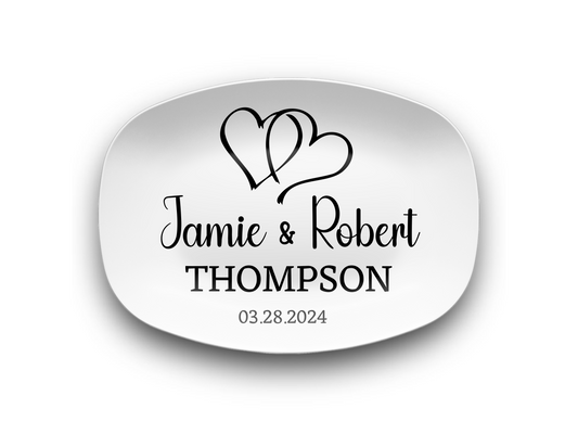 Personalized Platter, Custom Wedding, Anniversary or Housewarming Gift Idea, Gift for Newlyweds and Couples, Two Hearts Design