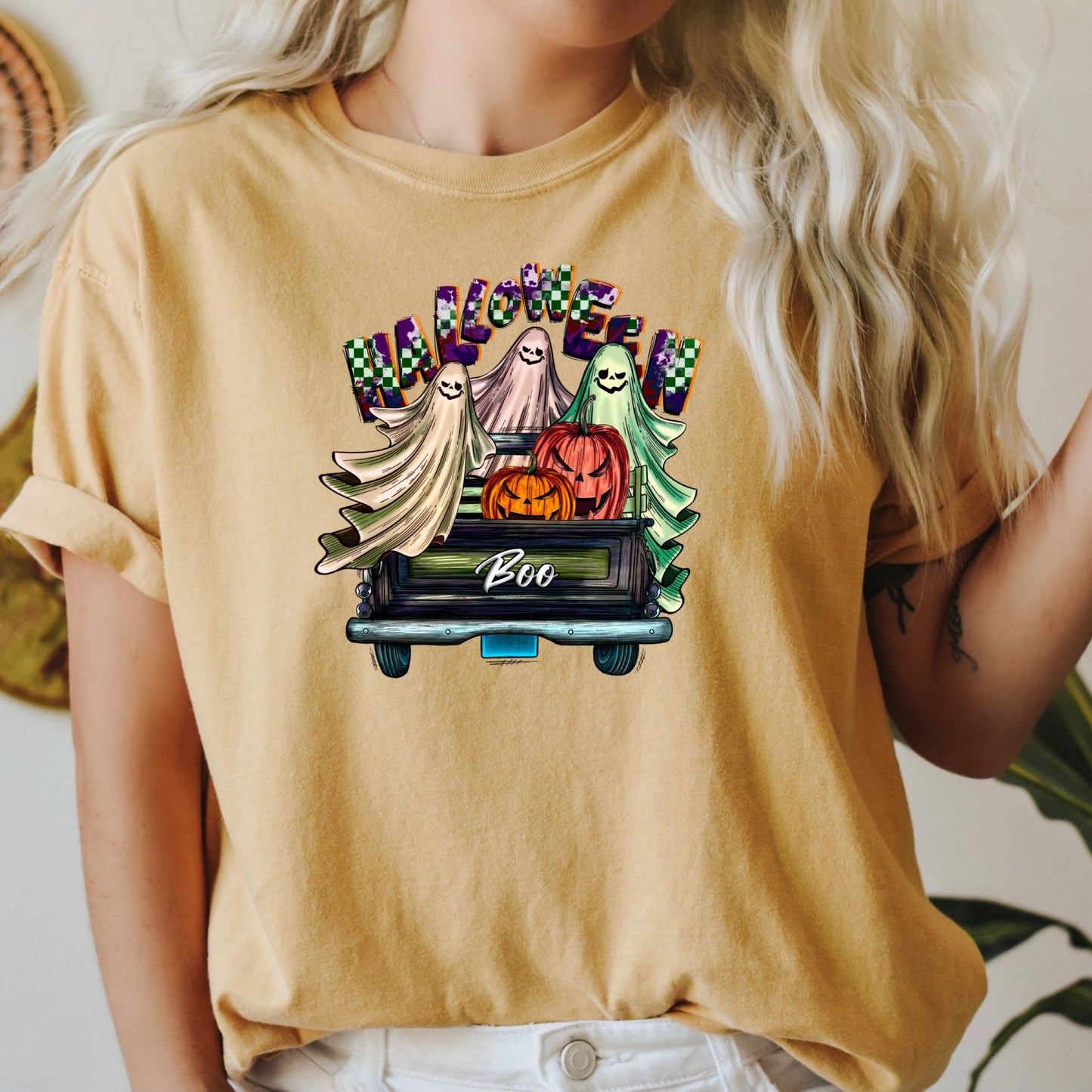 Women's Halloween Boo Farm Fresh Truck T-Shirt