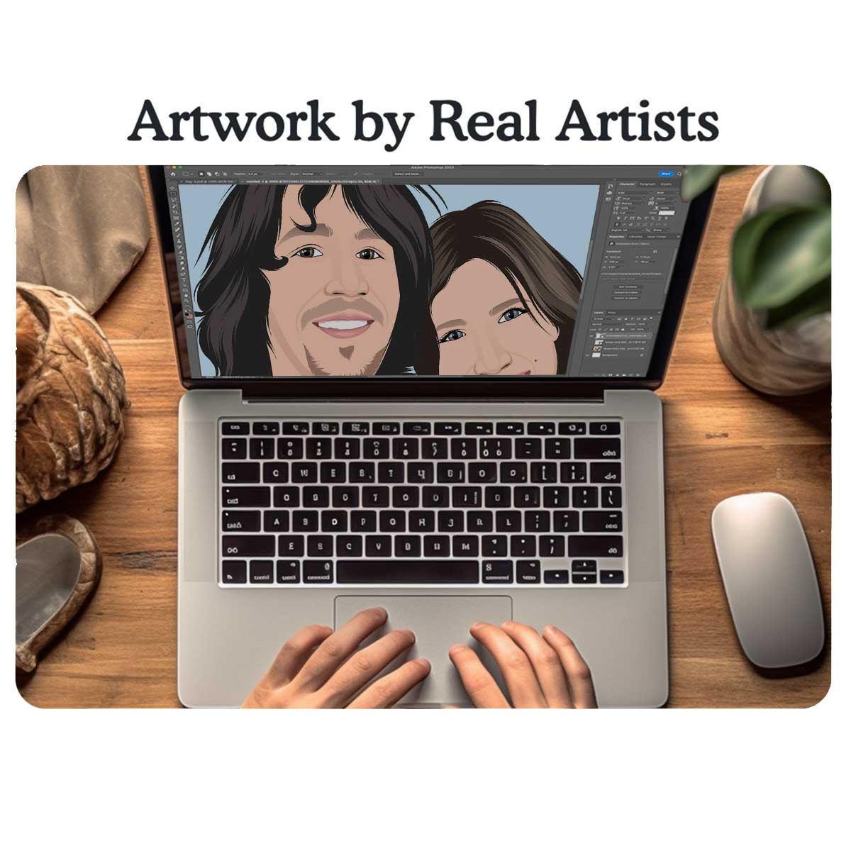 Custom Artist Drawn Names & Dates Couples Portrait - Mardonyx Artwork