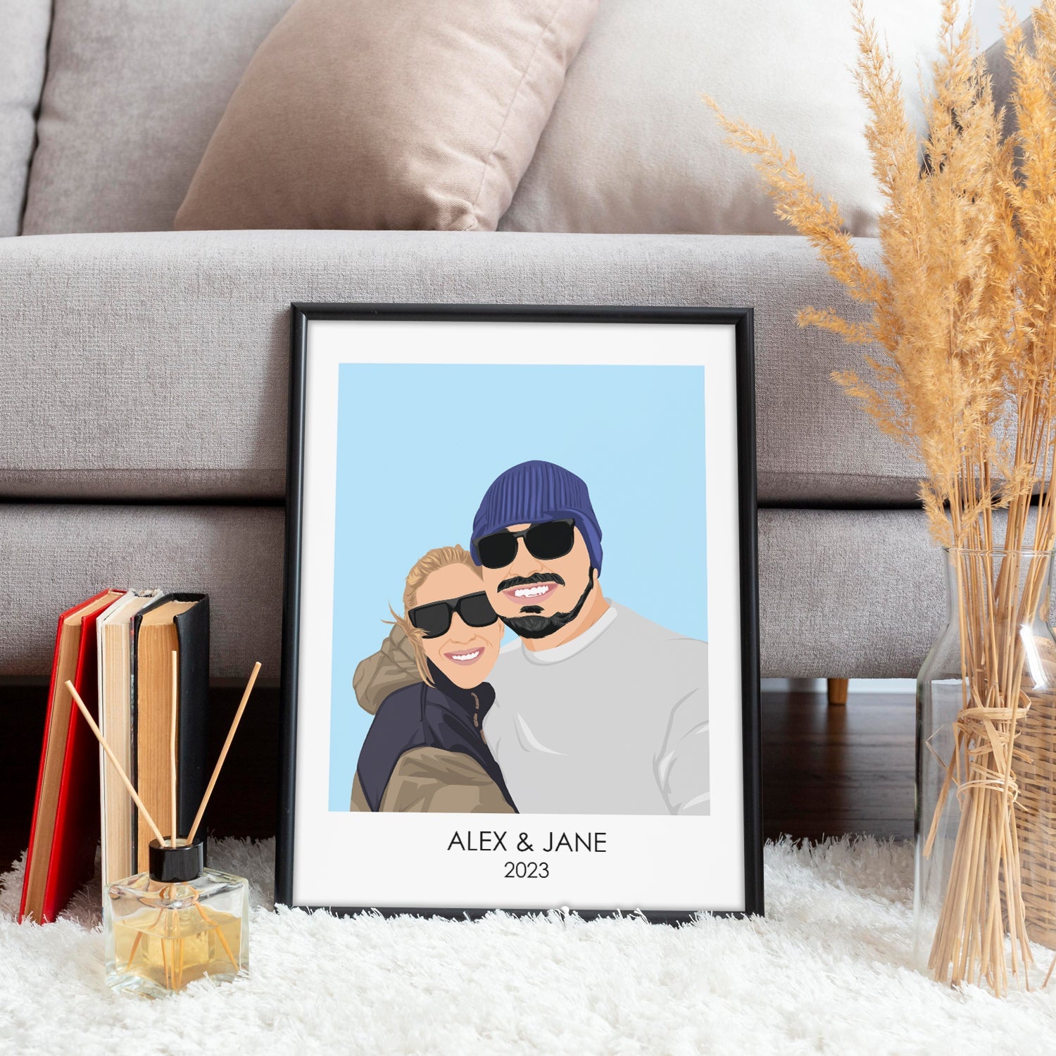 Custom Artist Drawn Names & Dates Couples Portrait - Mardonyx Artwork