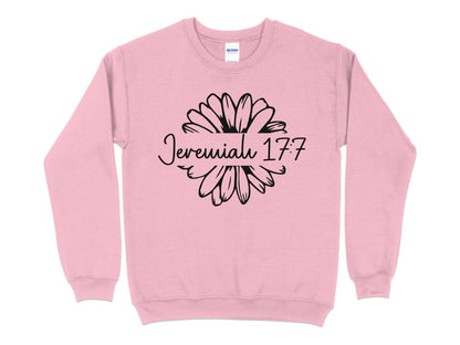 Unisex Jeremiah 17:7 Floral Sweatshirt, Christian Scripture Sweater, Bible Verse Pullover, Casual Spiritual Clothing, Faith-Based Top - Mardonyx Sweatshirt S / Light Pink