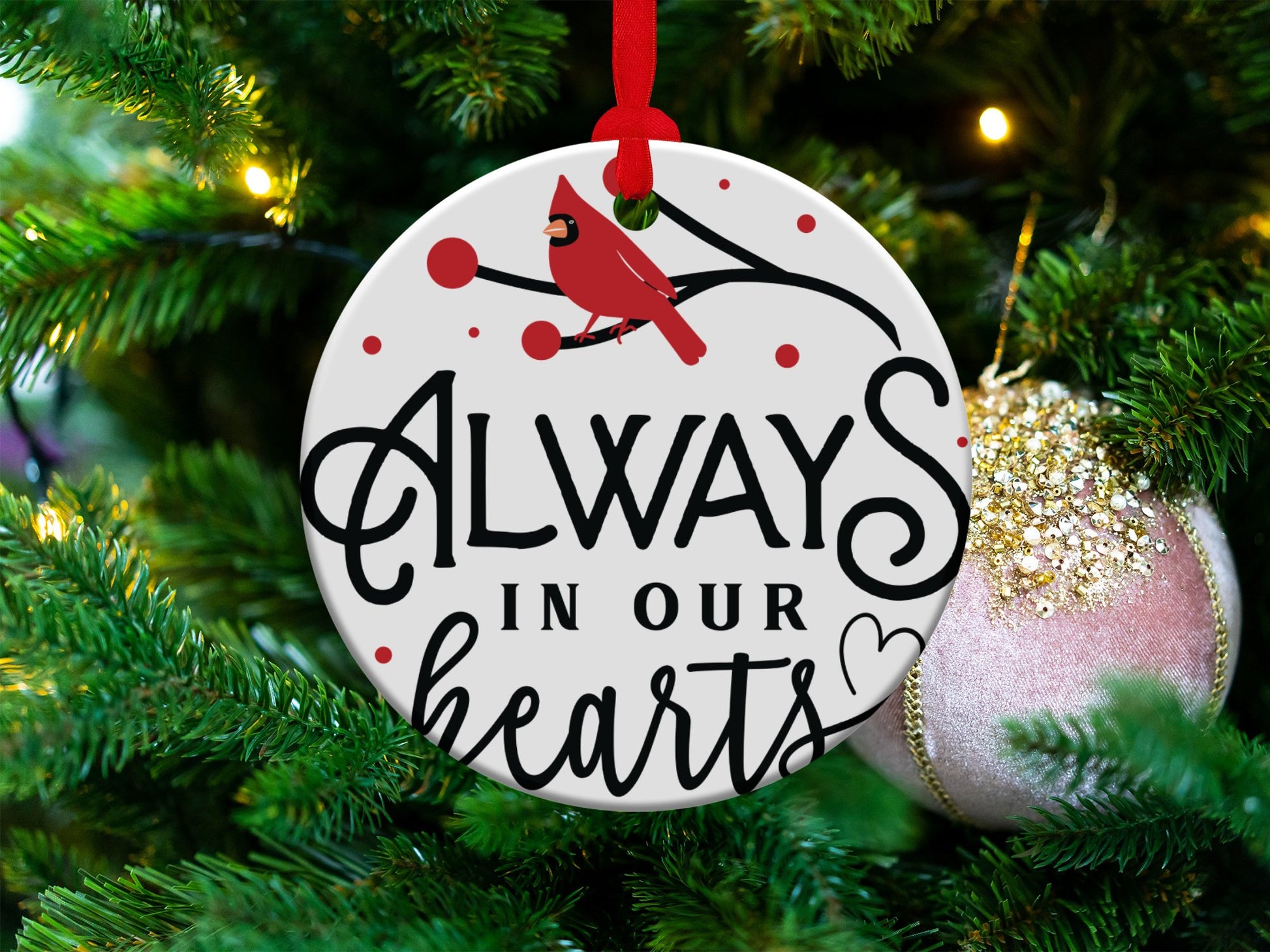 Cardinal Christmas Ornament, Cardinal Memorial Ornament, Cardinal Memory Ornament, Always in Our Hearts - Mardonyx Ornament