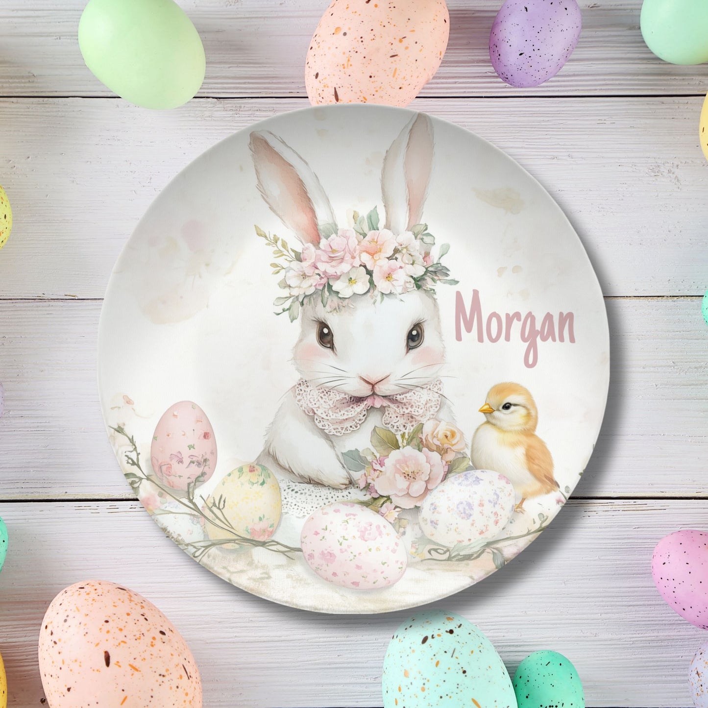 Child Plate - Personalized Easter Bunny Plate – Shabby Chic Spring Decor