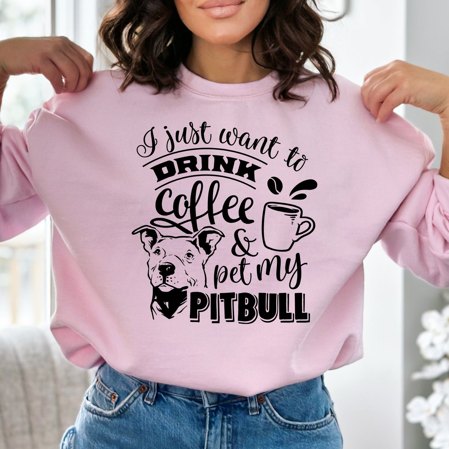 Funny Pitbull Coffee Lover Sweatshirt - Mardonyx Sweatshirt S / Light Pink