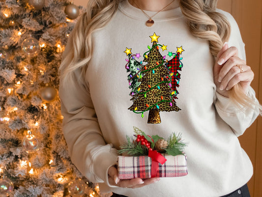 Cow Leopard Plaid Christmas Tree Sweatshirt, Christmas T Shirt, Holiday Shirt, Christmas Gift for Women, Holiday Sweater, Merry Shirt - Mardonyx Sweatshirt