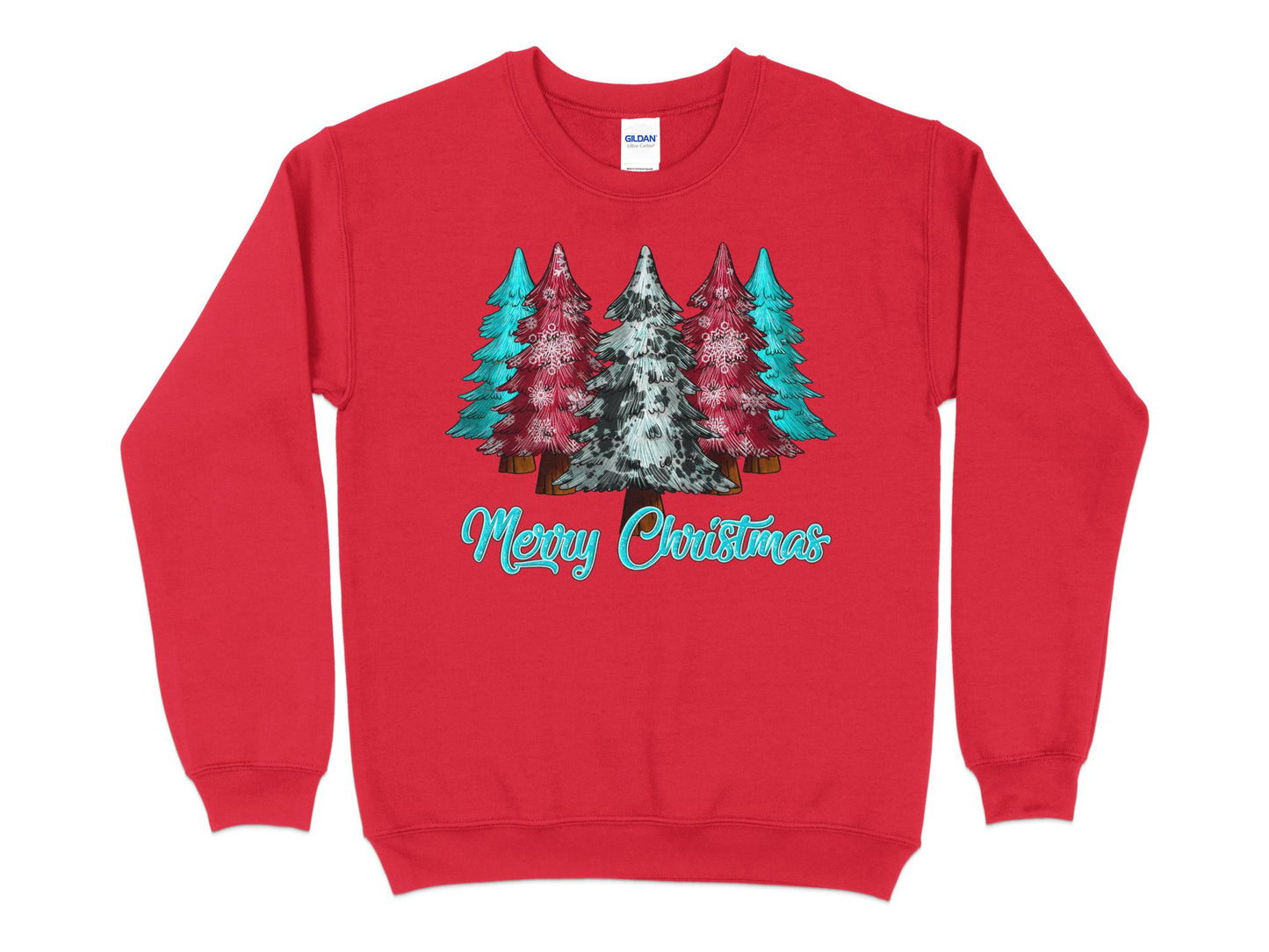 Merry Christmas Pink Blue Tree Shirt, Christmas Sweatshirt, Merry Christmas Shirt, Cute Christmas Tees for Women, Holiday Shirt - Mardonyx Sweatshirt S / Red