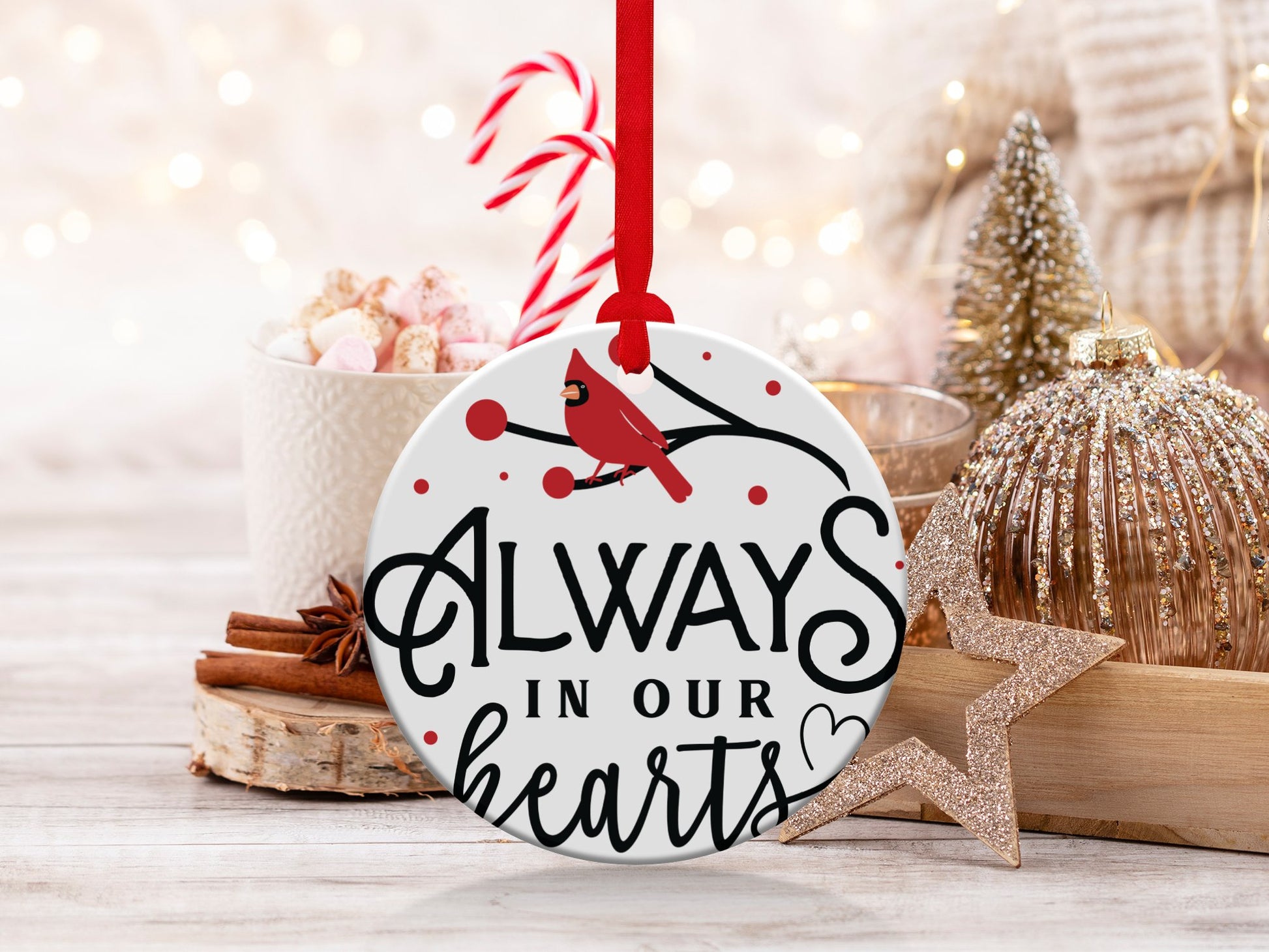 Cardinal Christmas Ornament, Cardinal Memorial Ornament, Cardinal Memory Ornament, Always in Our Hearts - Mardonyx Ornament