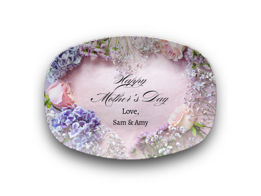 Personalized Mother’s Day Floral Heart Platter – Add Names - Gift for Mom Grandmother Aunt