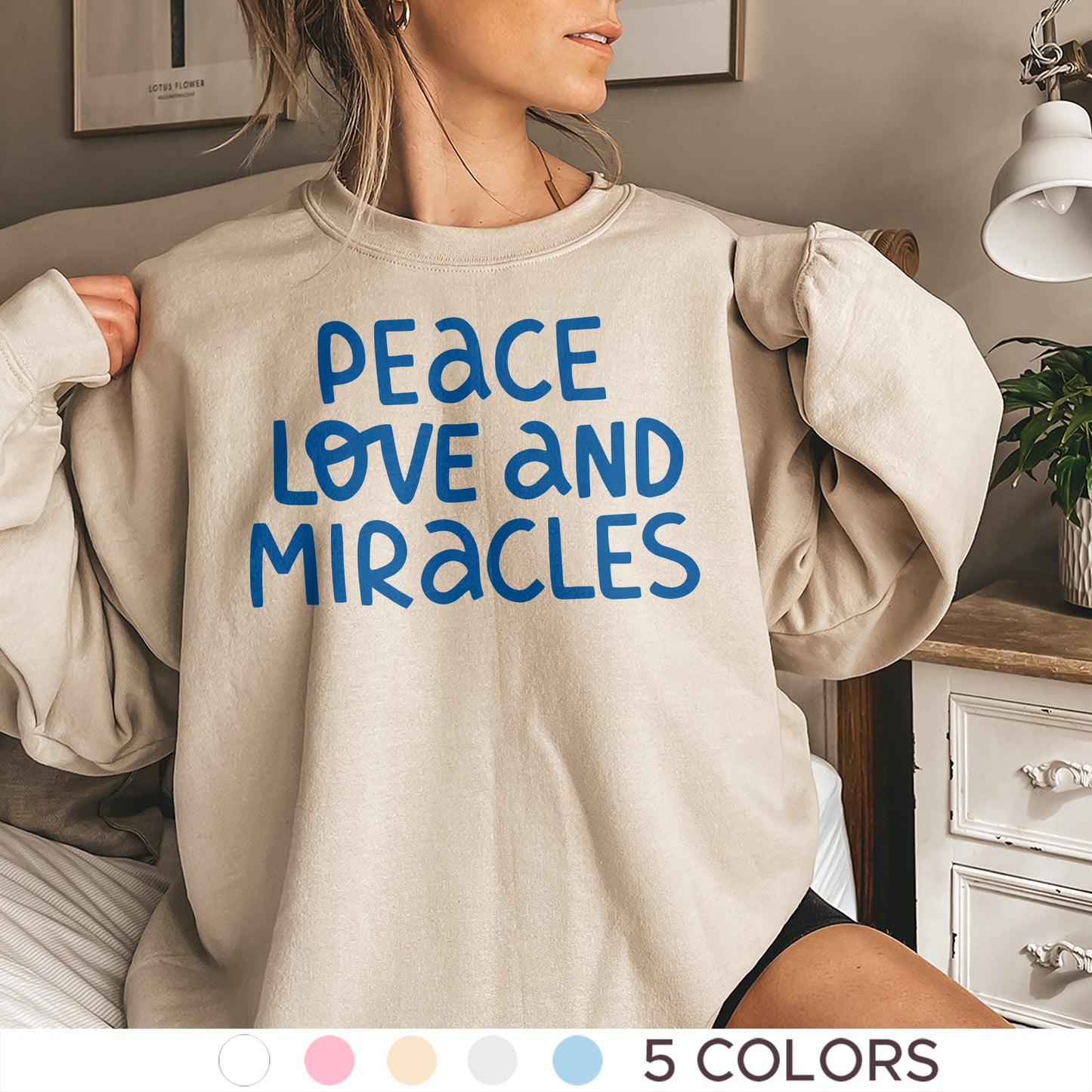 Hanukkah Sweatshirt, Peace Love and Miracles - Mardonyx Sweatshirt