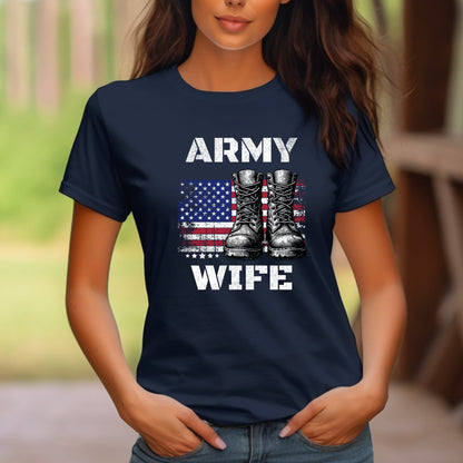 Army Wife Vintage American Flag and Boots T-Shirt, Patriotic Military Shirt - Mardonyx T-Shirt XS / Navy