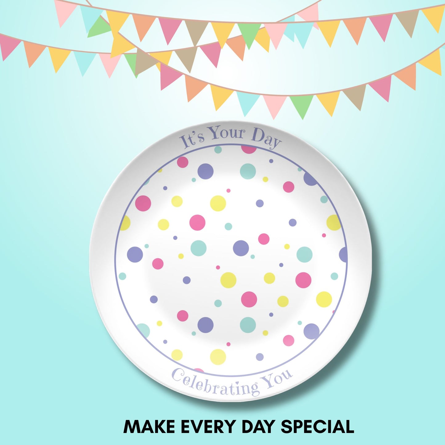 It’s Your Day” Celebration Plate – Reusable Plastic Plate for Birthdays, Anniversaries, Special Occasions – 10.5" Keepsake Gift Plate with Gold Lettering – Dishwasher Safe