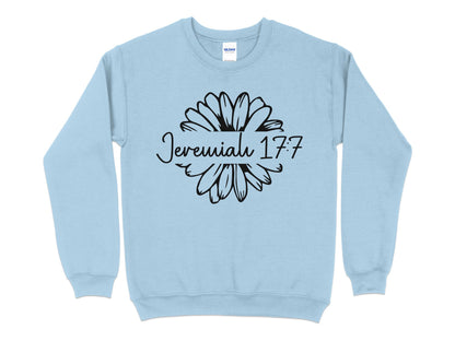 Unisex Jeremiah 17:7 Floral Sweatshirt, Christian Scripture Sweater, Bible Verse Pullover, Casual Spiritual Clothing, Faith-Based Top - Mardonyx Sweatshirt S / Light Blue