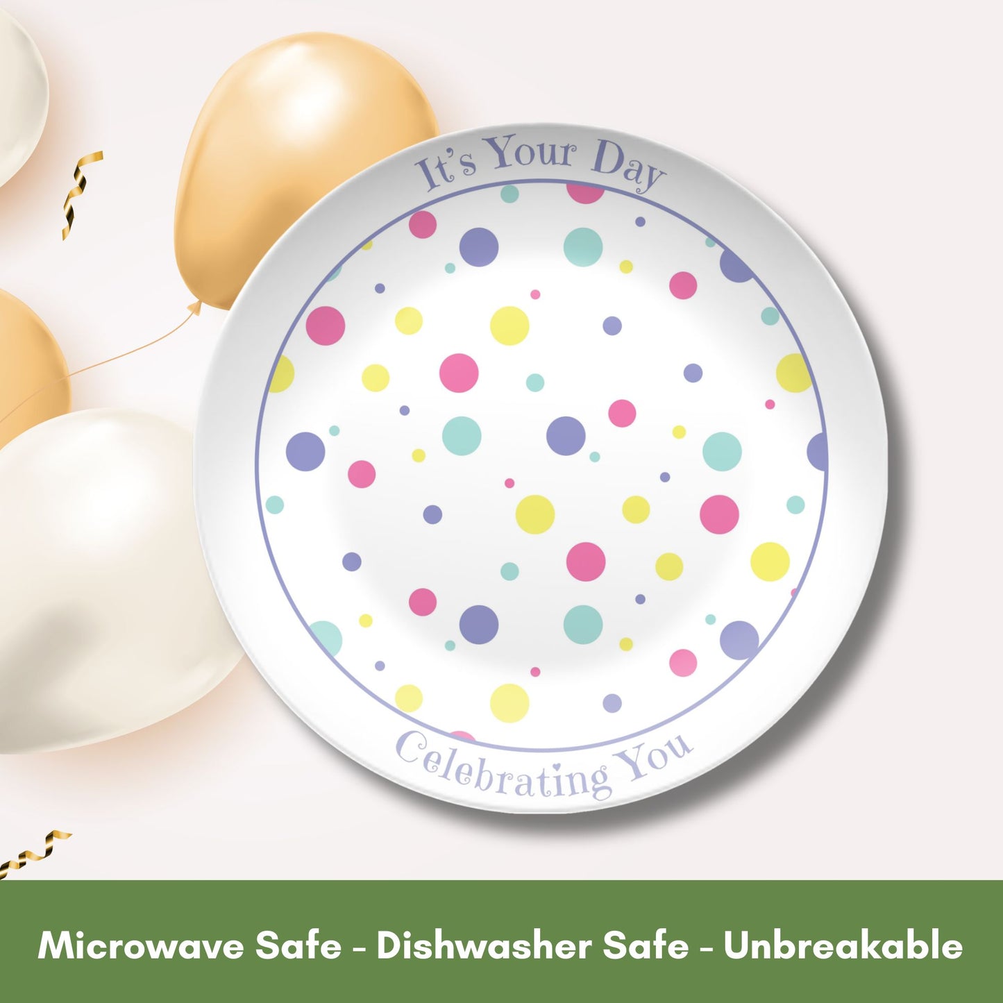 It’s Your Day” Celebration Plate – Reusable Plastic Plate for Birthdays, Anniversaries, Special Occasions – 10.5" Keepsake Gift Plate with Gold Lettering – Dishwasher Safe