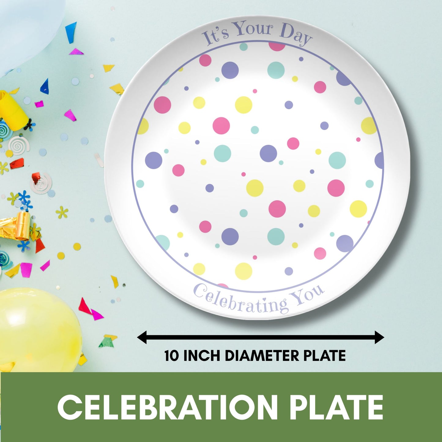 It’s Your Day” Celebration Plate – Reusable Plastic Plate for Birthdays, Anniversaries, Special Occasions – 10.5" Keepsake Gift Plate with Gold Lettering – Dishwasher Safe