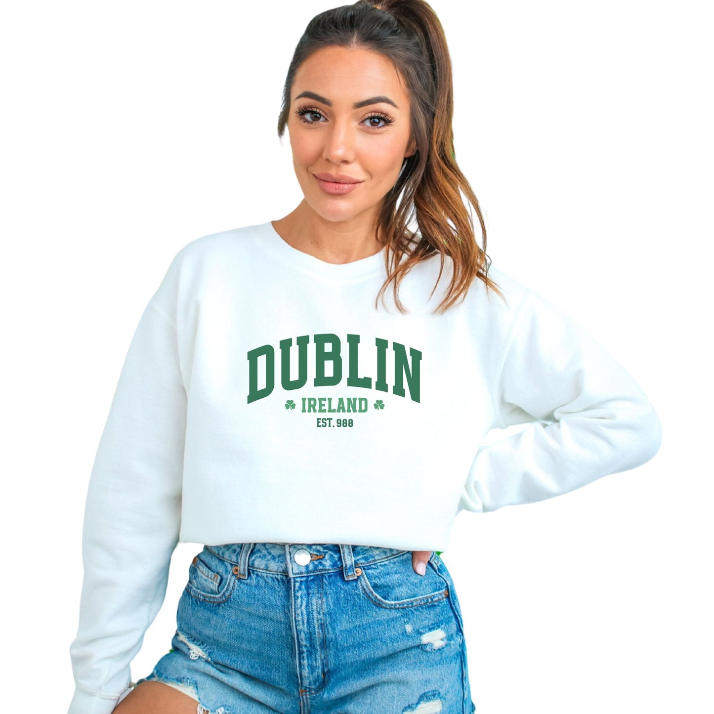 Dublin Ireland Est. 988 Sweatshirt, Vintage Look City Pride Unisex Pullover, Classic Casual Streetwear, Irish Heritage - Mardonyx Sweatshirt S / White