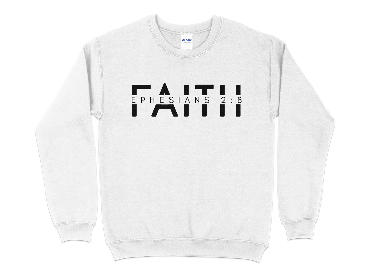Unisex Faith Ephesians 2:8 Sweatshirt, Bible Verse Christian Pullover, Religious Scripture Soft Cotton Sweater, Casual Wear - Mardonyx Sweatshirt S / White