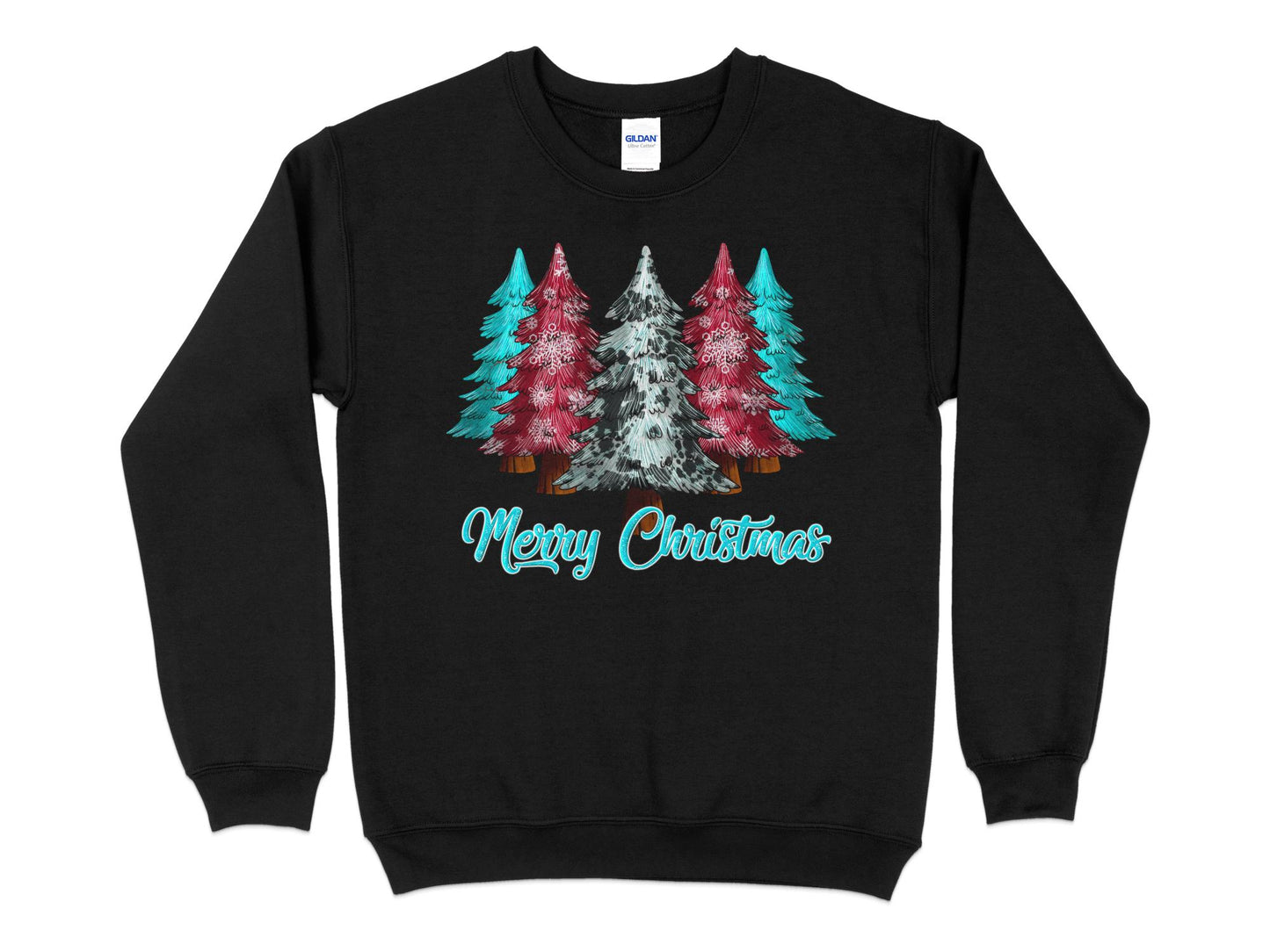 Merry Christmas Pink Blue Tree Shirt, Christmas Sweatshirt, Merry Christmas Shirt, Cute Christmas Tees for Women, Holiday Shirt - Mardonyx Sweatshirt S / Black