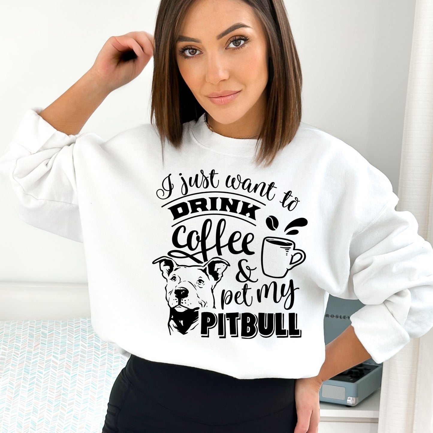 Funny Pitbull Coffee Lover Sweatshirt - Mardonyx Sweatshirt S / White