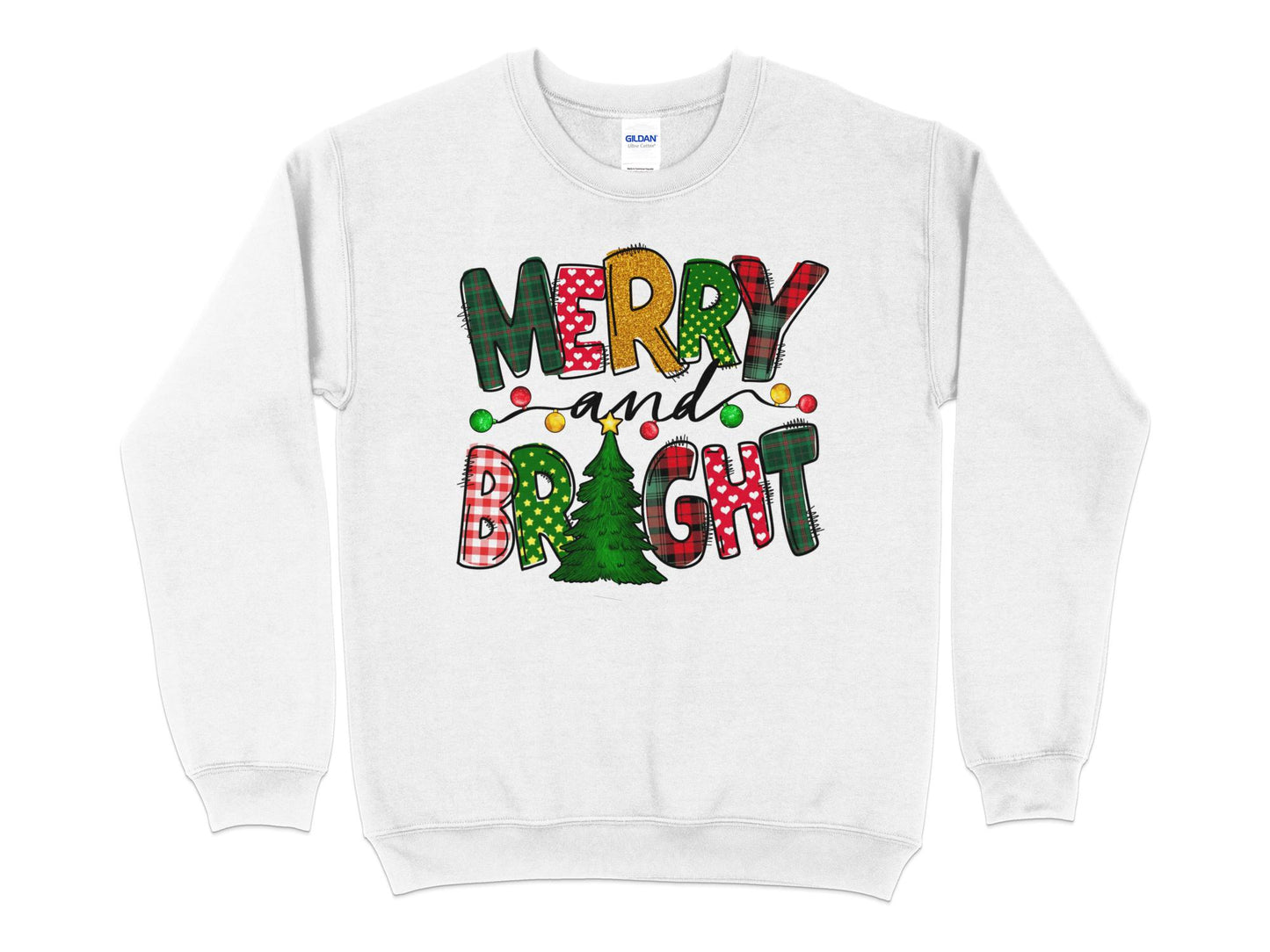 Merry and Bright Sweatshirt, Merry Christmas Shirt for Women, Christmas Crewneck - Mardonyx Sweatshirt White / S