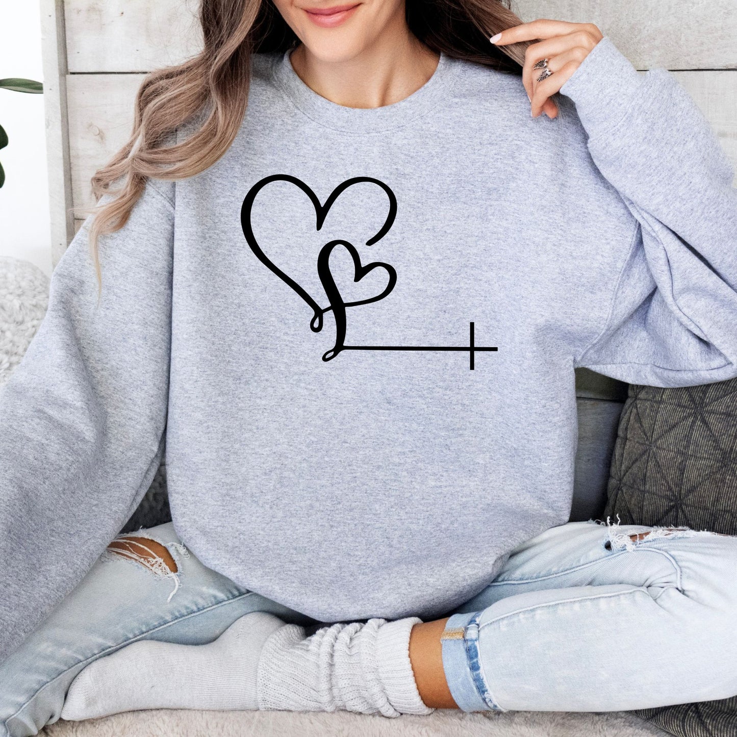 Unisex Love Heart Christian Sweatshirt, Casual Pullover,Gift for Him and Her, Cozy Apparel, Christian Faith Shirt - Mardonyx Sweatshirt