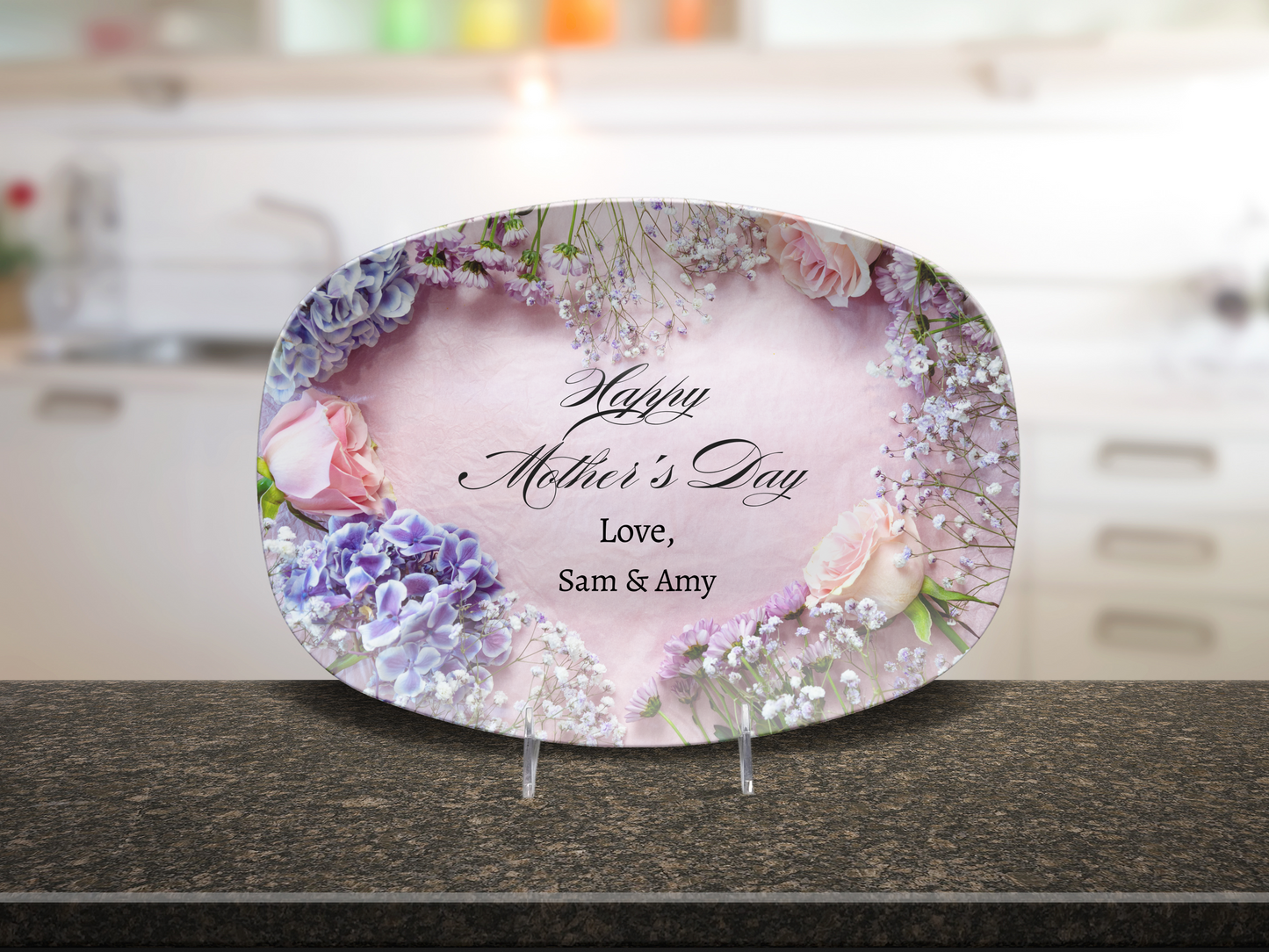 Personalized Mother’s Day Floral Heart Platter – Add Names - Gift for Mom Grandmother Aunt