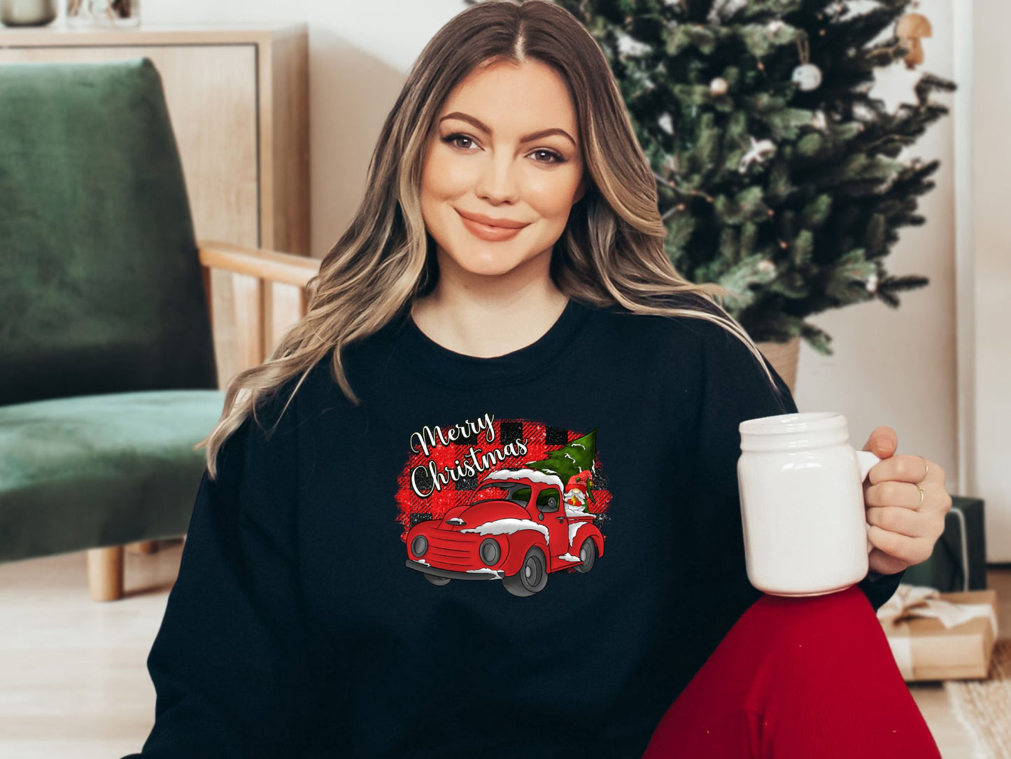 Buffalo Plaid Merry Christmas Red Truck Shirt, Christmas Sweatshirt, Holiday Shirt, Christmas Gifts for Women, Holiday Sweater, Xmas - Mardonyx Sweatshirt