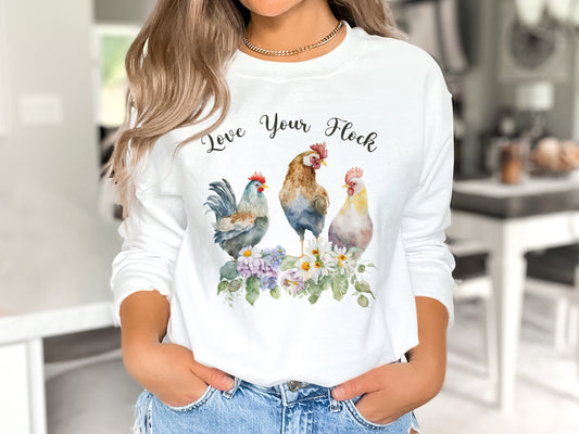 Love Your Flock Sweatshirt, Flock of Ducks Sweatshirt, Christmas Gift for Her, Womens Long Sleeve Shirt, Fall Sweatshirt, Teacher Gift - Mardonyx Sweatshirt