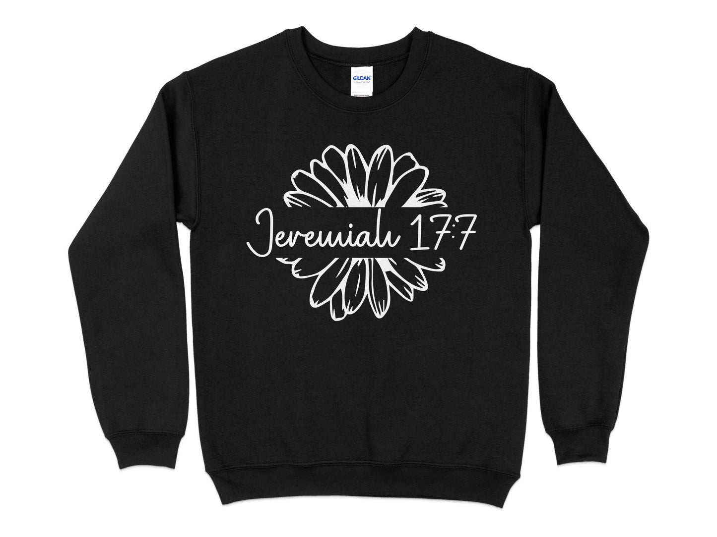 Unisex Jeremiah 17:7 Floral Sweatshirt, Christian Scripture Sweater, Bible Verse Pullover, Casual Spiritual Clothing, Faith-Based Top - Mardonyx Sweatshirt S / Black