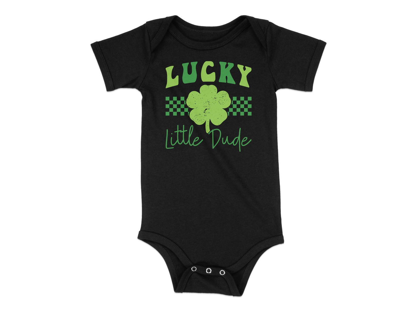 Lucky Little Dude Onesie, St Patrick's Day Baby Bodysuit, Green Clover Infant Romper, Cute Spring Outfit, Newborn Gift Idea - Mardonyx 24M / Black