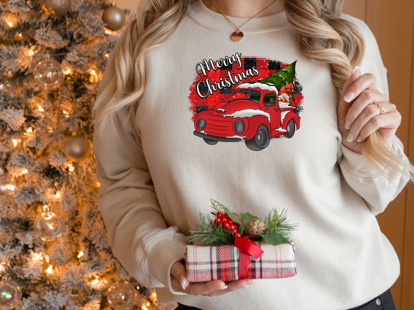Buffalo Plaid Merry Christmas Red Truck Shirt, Christmas Sweatshirt, Holiday Shirt, Christmas Gifts for Women, Holiday Sweater, Xmas - Mardonyx Sweatshirt