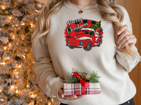 Buffalo Plaid Merry Christmas Red Truck Shirt, Christmas Sweatshirt, Holiday Shirt, Christmas Gifts for Women, Holiday Sweater, Xmas - Mardonyx Sweatshirt