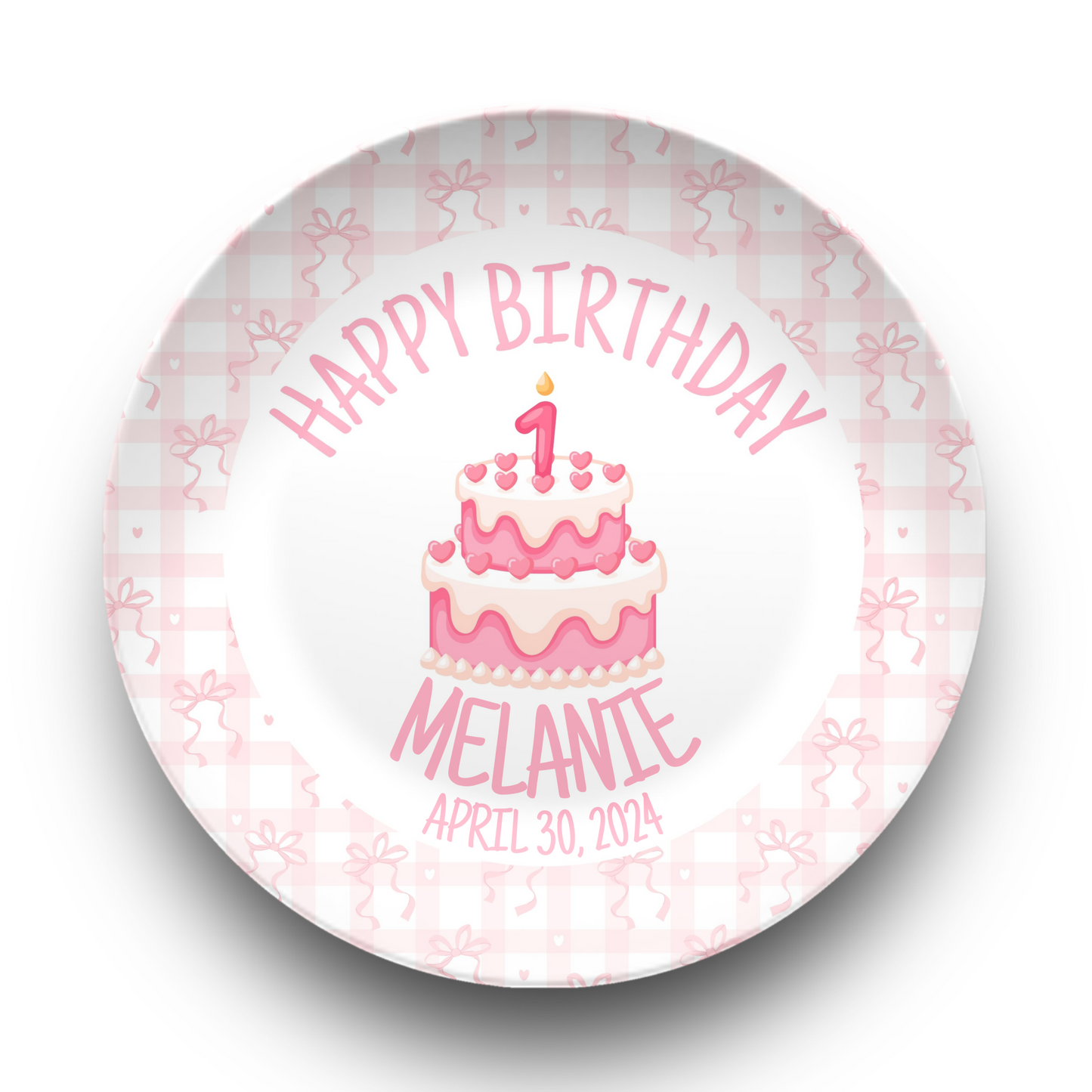 Preppy Girls Birthday Plate - Pink Coquette Bow Ribbon First Birthday - Pink & White Smash Cake 1st Birthday - Coquette Style