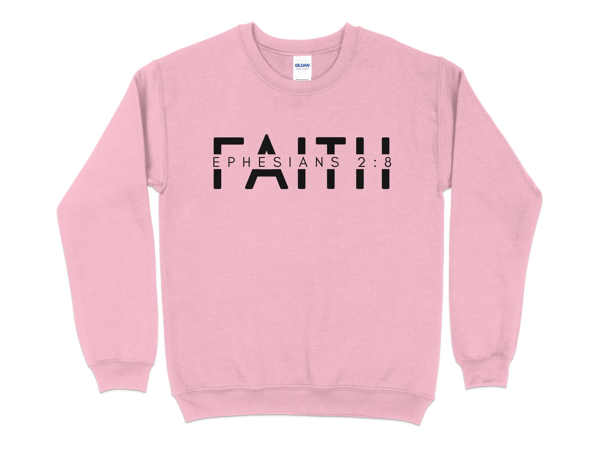 Unisex Faith Ephesians 2:8 Sweatshirt, Bible Verse Christian Pullover, Religious Scripture Soft Cotton Sweater, Casual Wear - Mardonyx Sweatshirt S / Light Pink