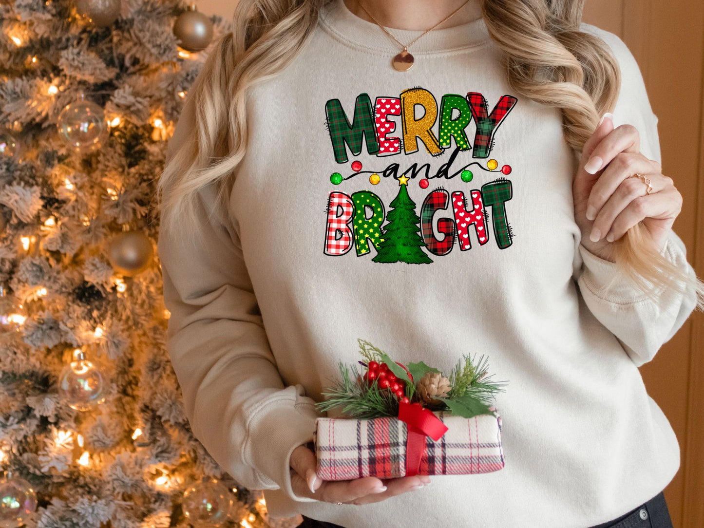 Merry and Bright Sweatshirt, Merry Christmas Shirt for Women, Christmas Crewneck - Mardonyx Sweatshirt