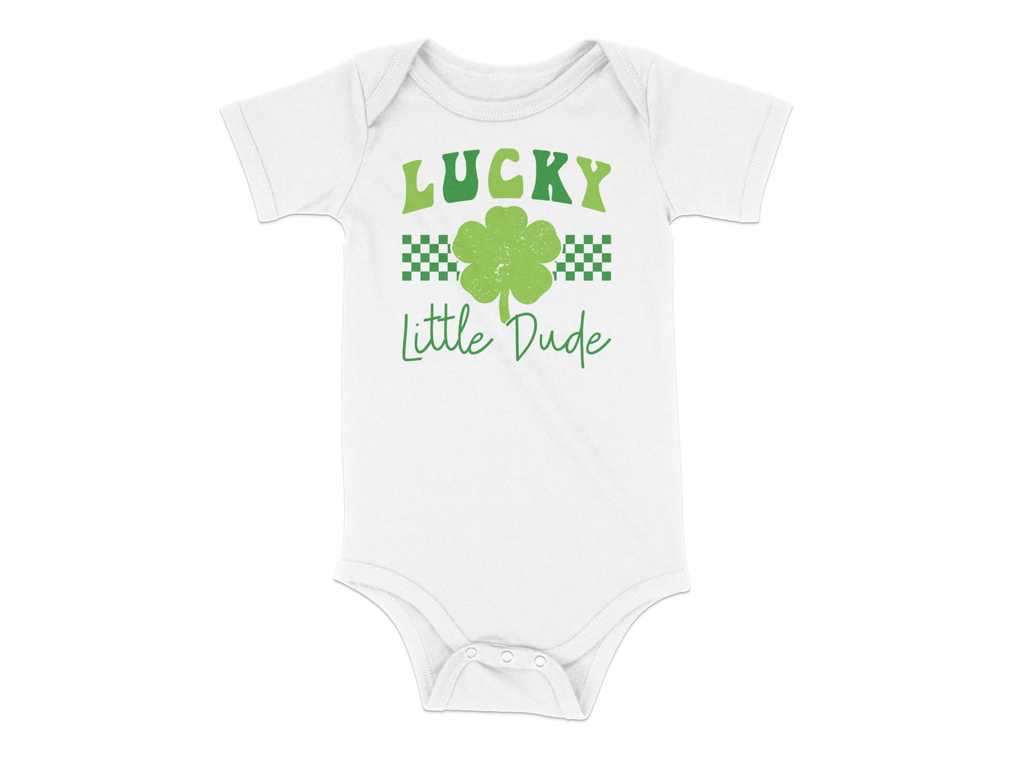 Lucky Little Dude Onesie, St Patrick's Day Baby Bodysuit, Green Clover Infant Romper, Cute Spring Outfit, Newborn Gift Idea - Mardonyx 24M / White