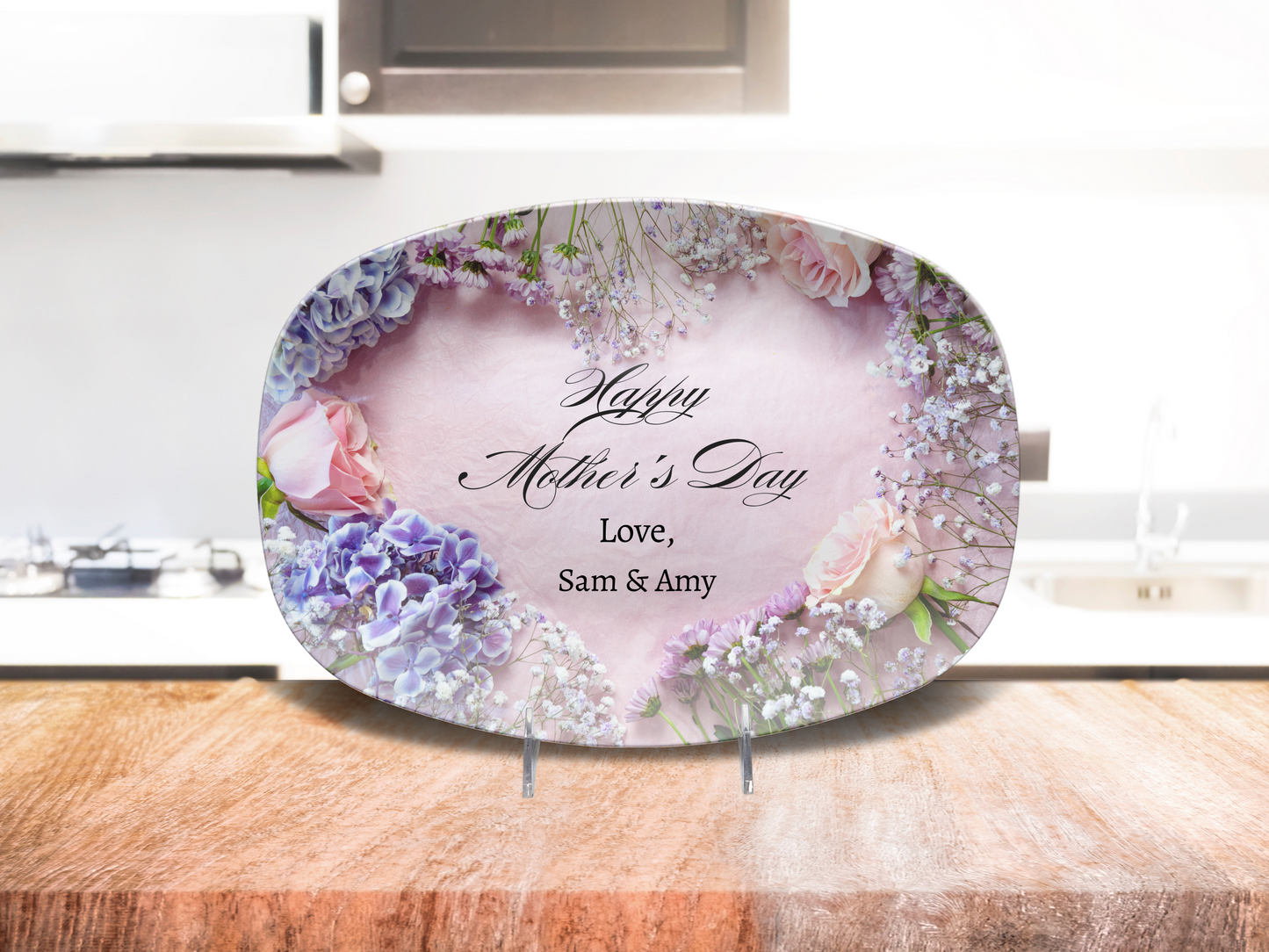Personalized Mother’s Day Floral Heart Platter – Add Names - Gift for Mom Grandmother Aunt