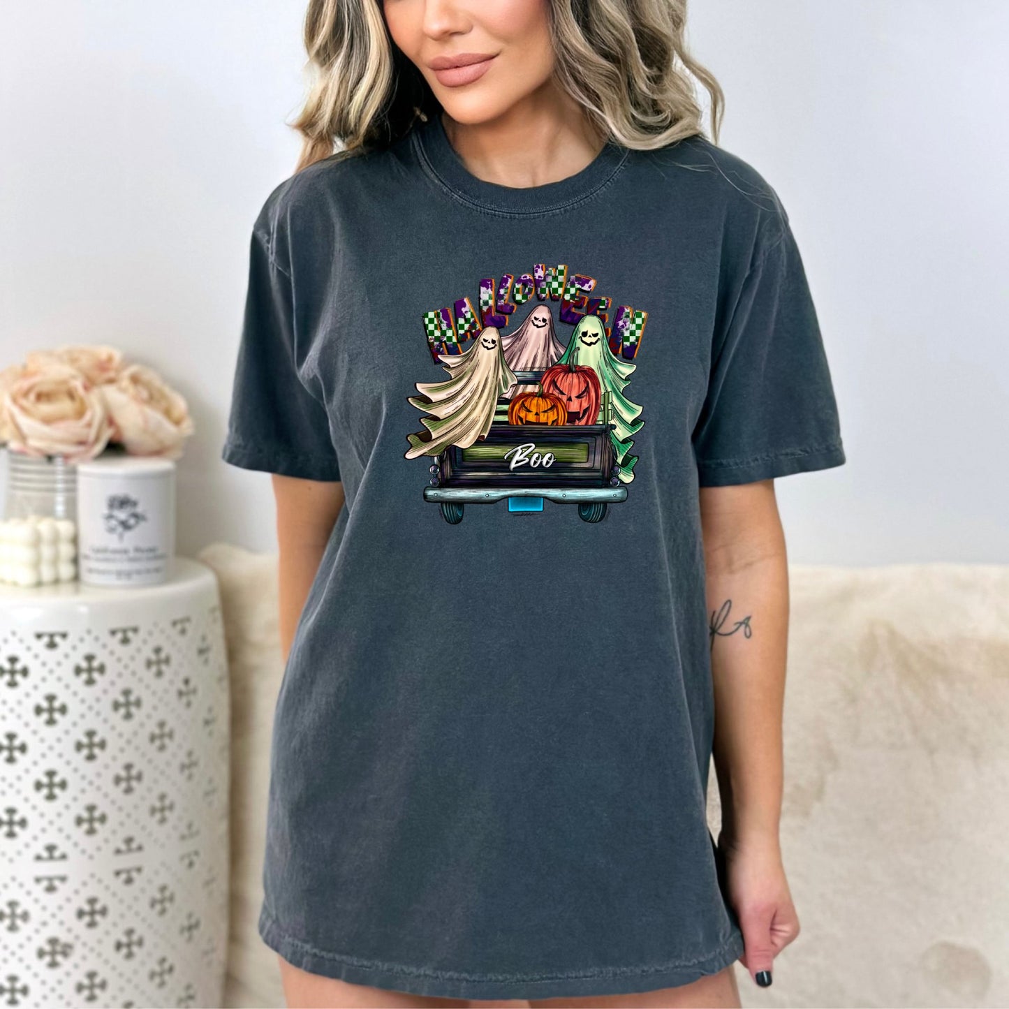 Women's Halloween Boo Farm Fresh Truck T-Shirt
