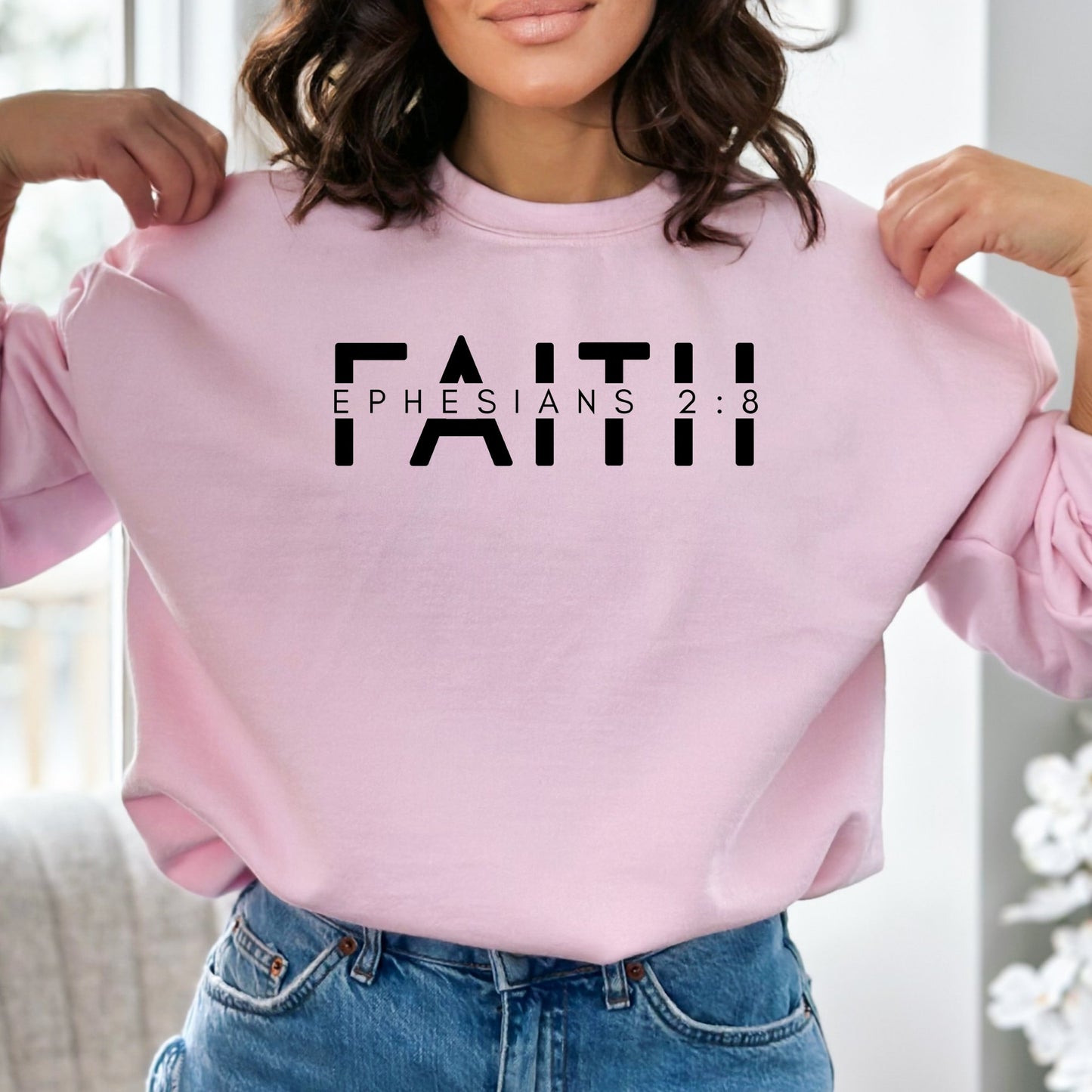 Unisex Faith Ephesians 2:8 Sweatshirt, Bible Verse Christian Pullover, Religious Scripture Soft Cotton Sweater, Casual Wear - Mardonyx Sweatshirt