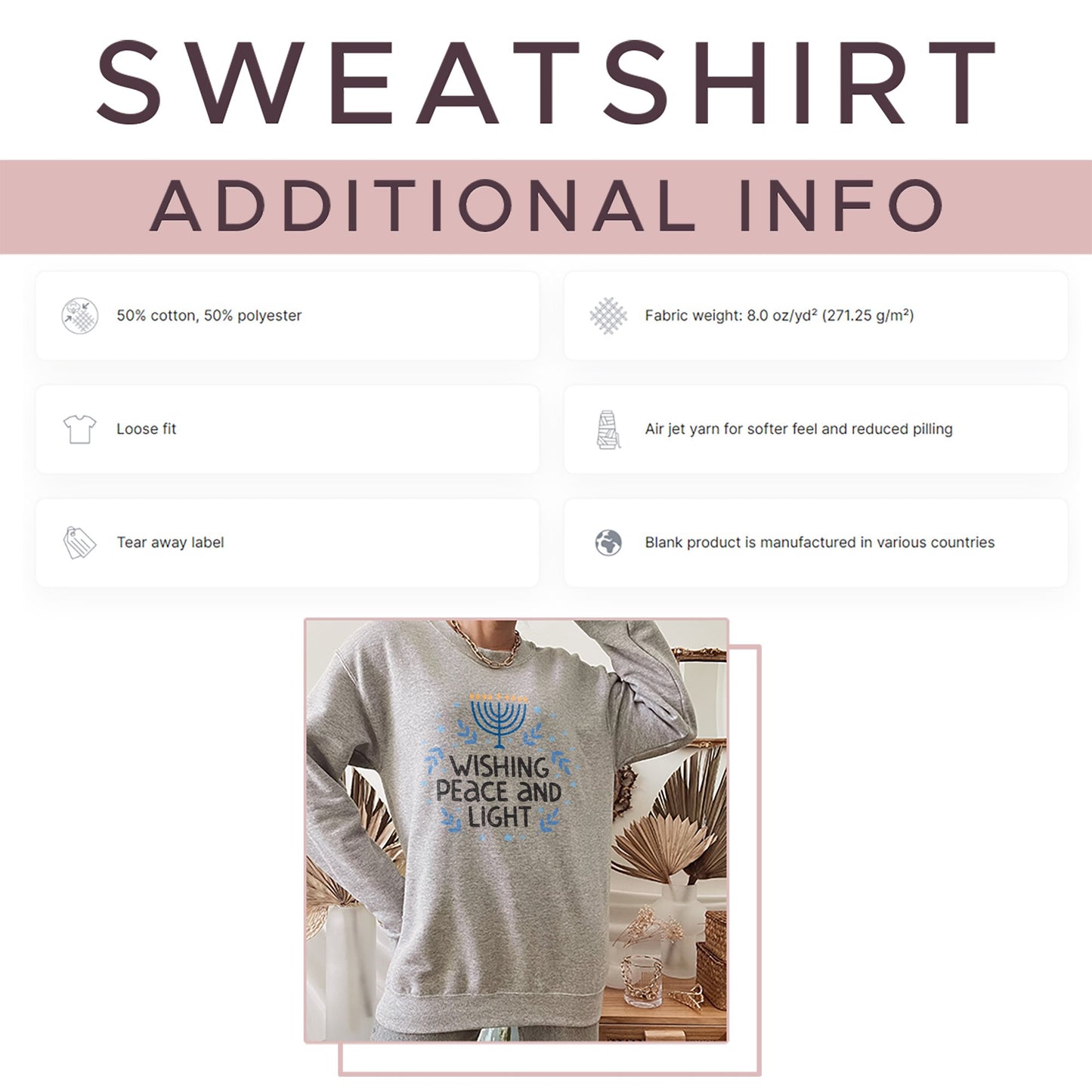 Hanukkah Sweatshirt, Wishing Peace and Light - Mardonyx Sweatshirt