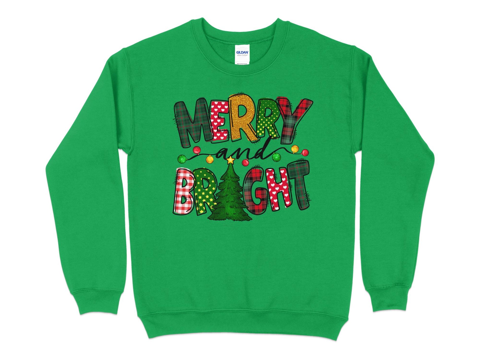 Merry and Bright Sweatshirt, Merry Christmas Shirt for Women, Christmas Crewneck - Mardonyx Sweatshirt Irish Green / S