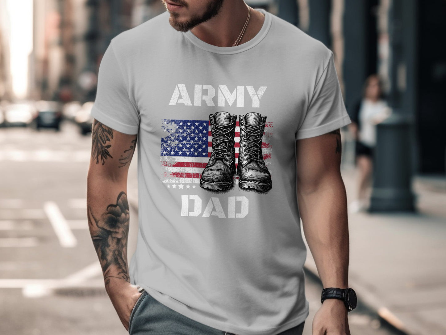 Army Dad Vintage American Flag and Boots T-Shirt, Patriotic Military Shirt - Mardonyx T-Shirt XS / Athletic Heather