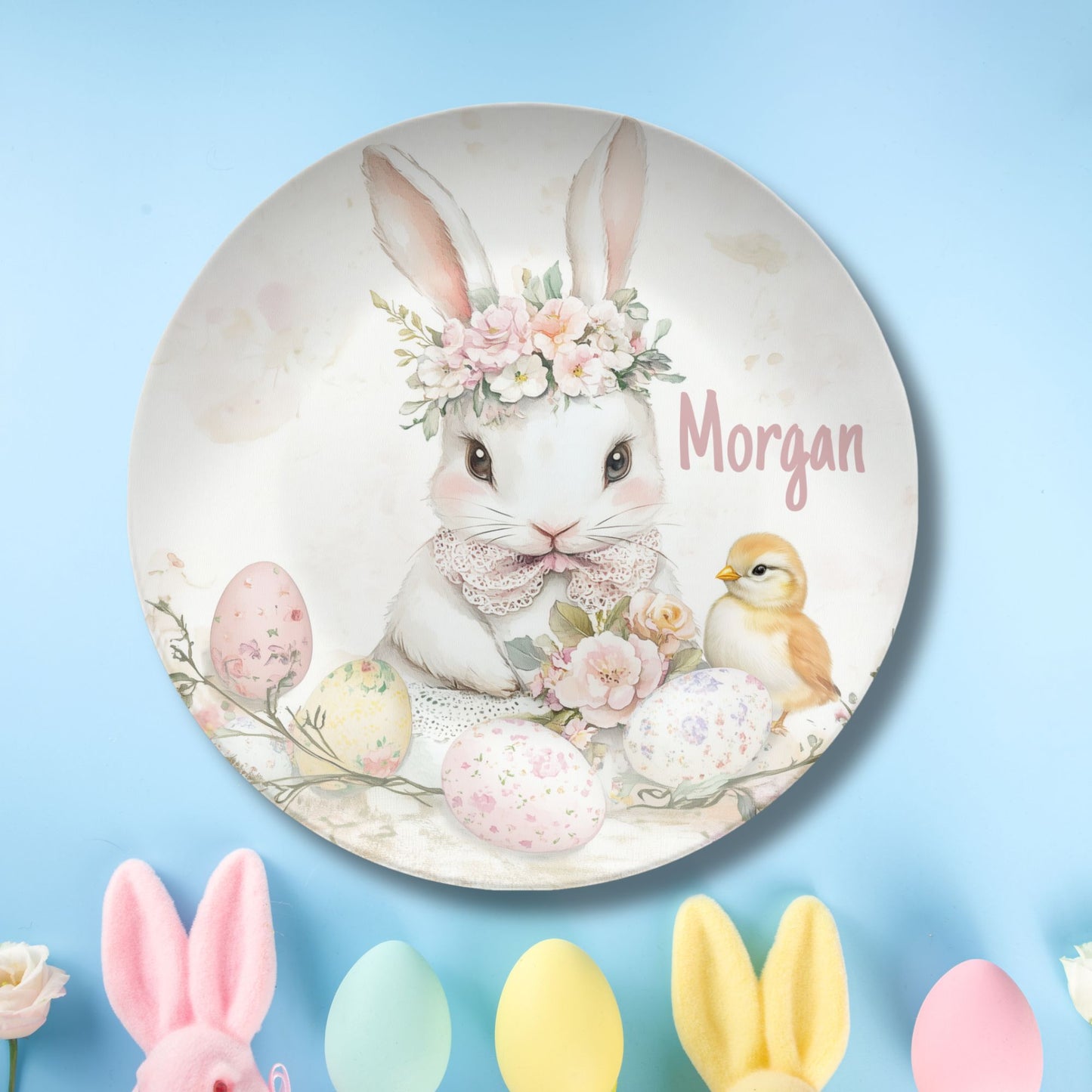Child Plate - Personalized Easter Bunny Plate – Shabby Chic Spring Decor