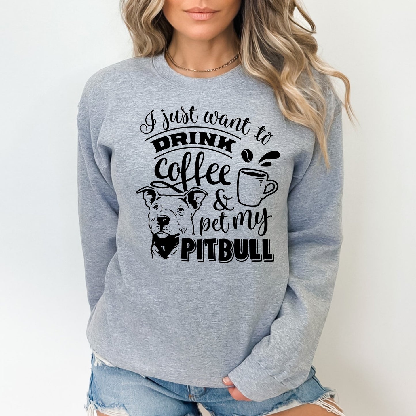 Funny Pitbull Coffee Lover Sweatshirt - Mardonyx Sweatshirt S / Sport Grey