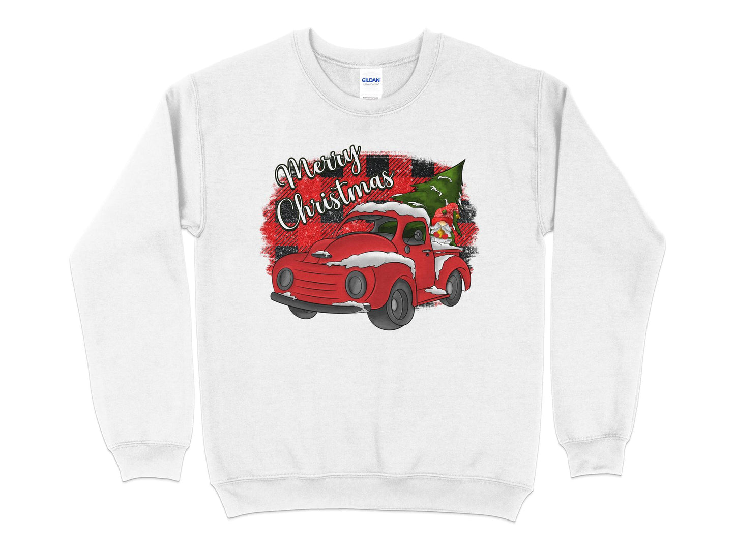 Buffalo Plaid Merry Christmas Red Truck Shirt, Christmas Sweatshirt, Holiday Shirt, Christmas Gifts for Women, Holiday Sweater, Xmas - Mardonyx Sweatshirt S / White
