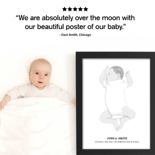 Custom Drawn Baby Portrait Framed Art
