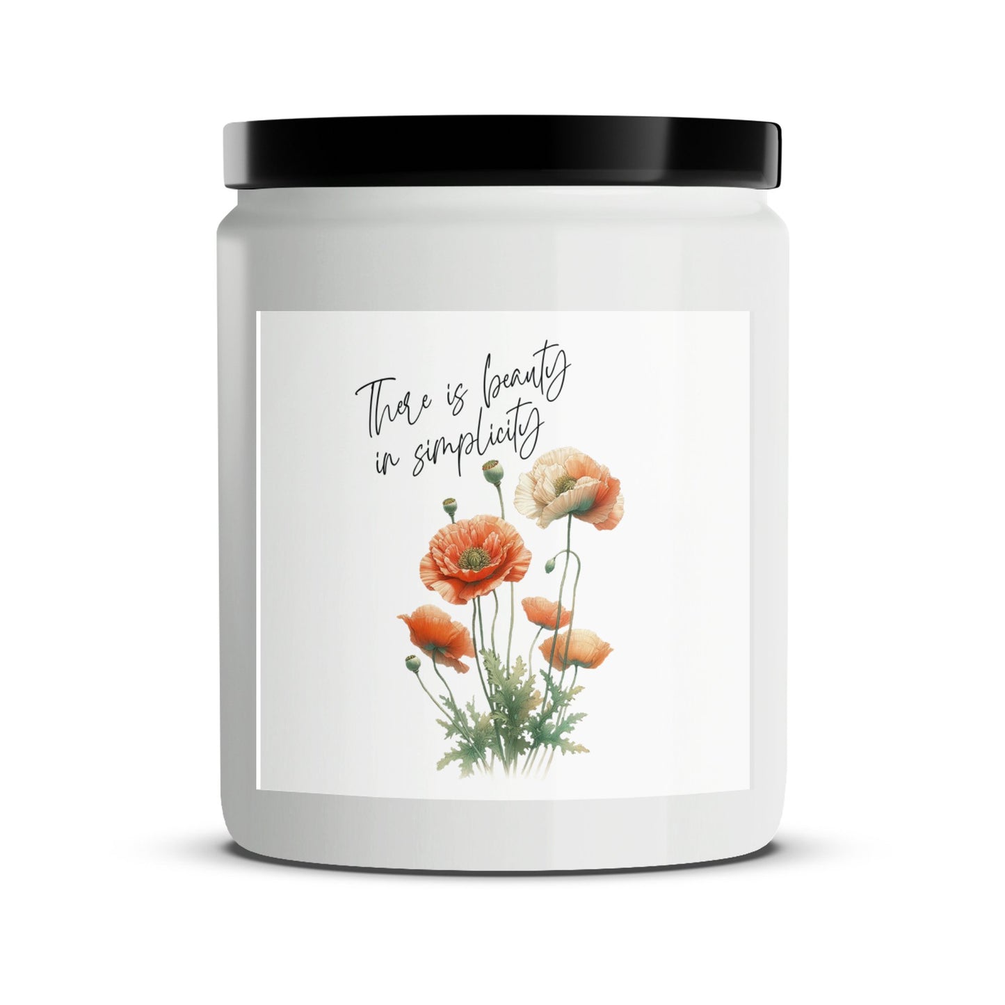 Floral Candle with Inspirational Quote, Beauty in Simplicity, Orange Poppies Decor, Aromatic Home Accent, Perfect Gift Idea - Mardonyx