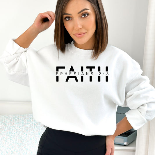Unisex Faith Ephesians 2:8 Sweatshirt, Bible Verse Christian Pullover, Religious Scripture Soft Cotton Sweater, Casual Wear - Mardonyx Sweatshirt