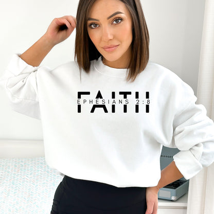 Unisex Faith Ephesians 2:8 Sweatshirt, Bible Verse Christian Pullover, Religious Scripture Soft Cotton Sweater, Casual Wear - Mardonyx Sweatshirt