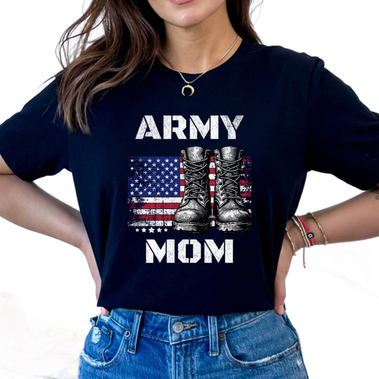 Army Mom Vintage American Flag and Boots T-Shirt